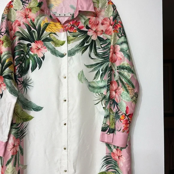 Zara Pink and Green Long Sleeve Resort Dress - Picture 3 of 12